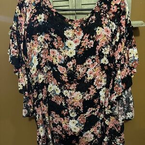 Maurices Black Floral Ruffle Sleeve Blouse
